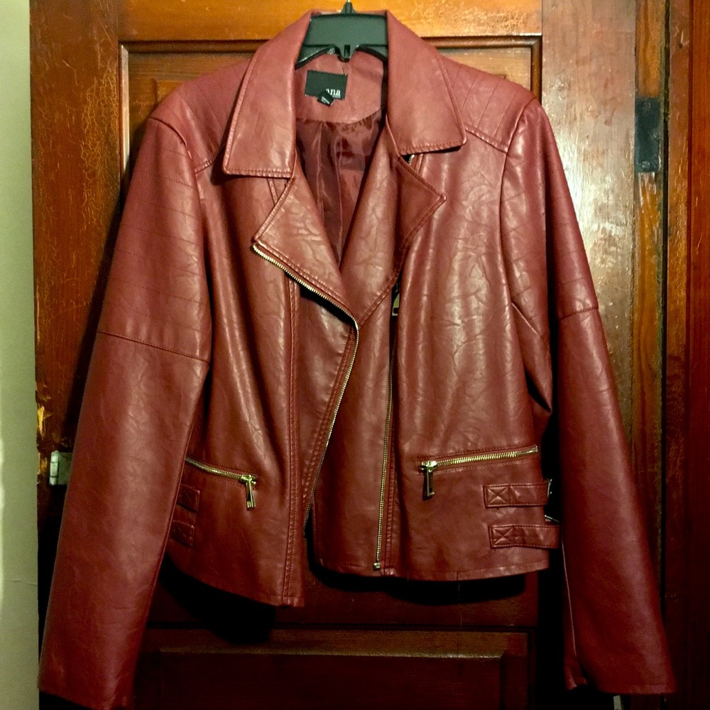 A.N.A Faux Leather Jacket in Burgundy